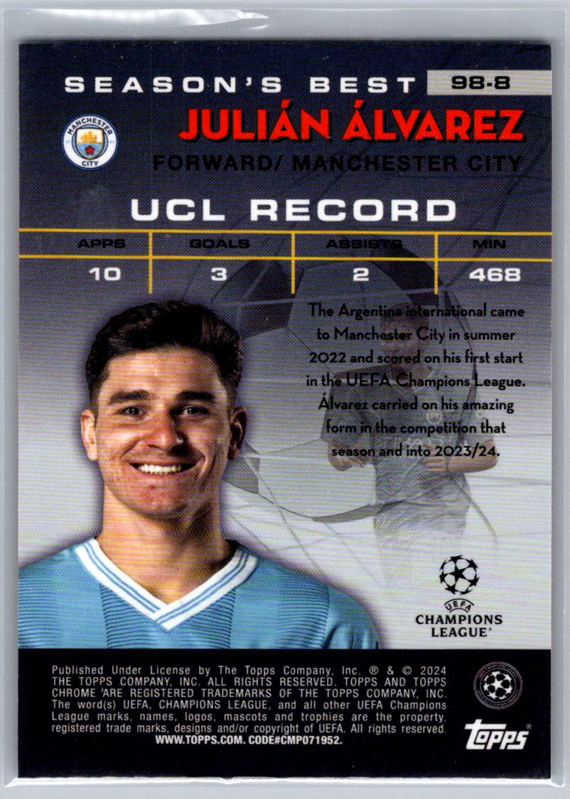 Julian Alvarez (Manchester City) 1998 Shooting Stars Orange Lava SP Topps Chrome UCC 23-24
