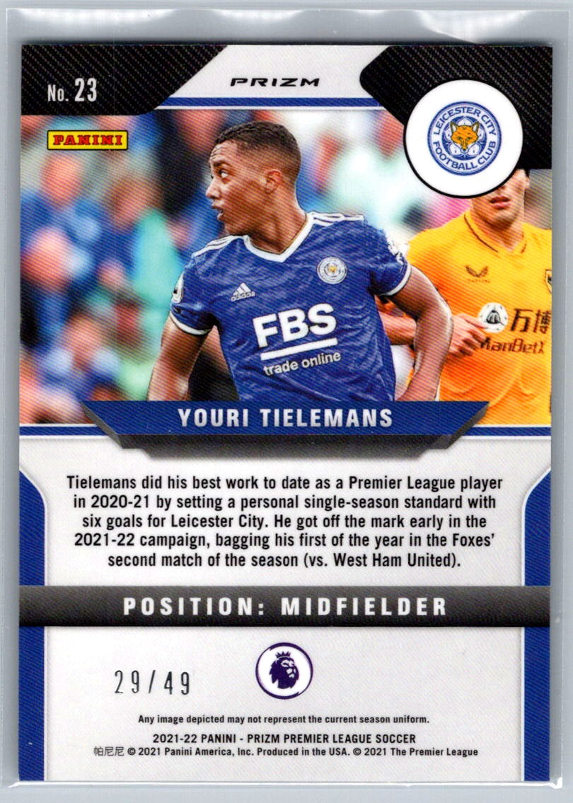 Youri Tielemans (Leicester City) Breakaway Teal /49 Panini Prizm Premier League 21-22