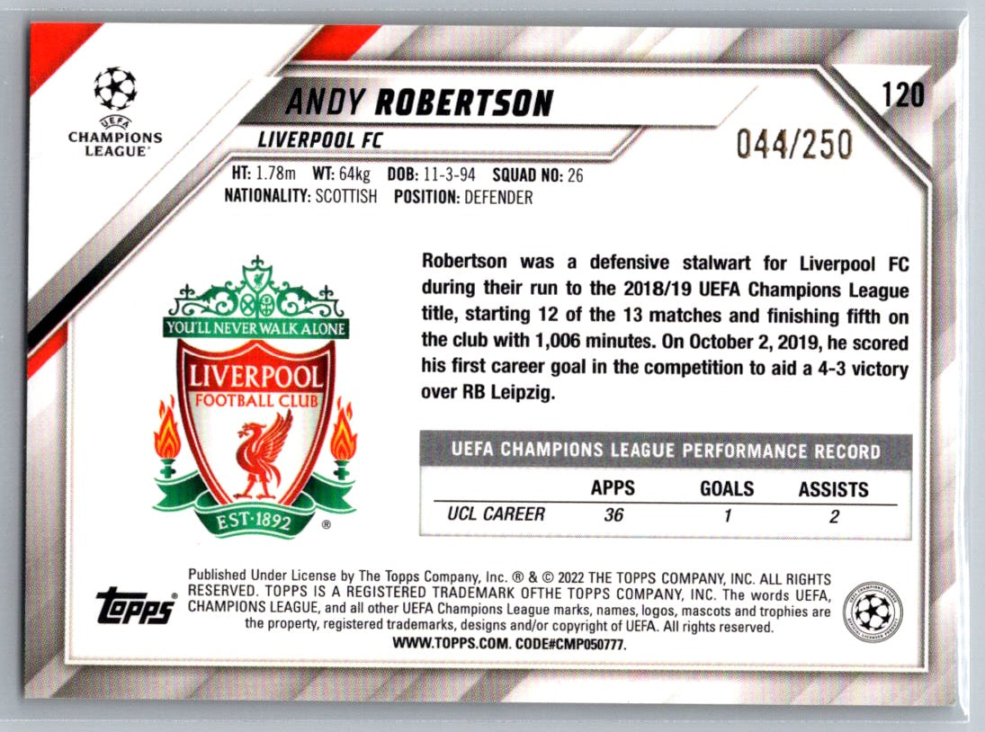 Andy Robertson (Liverpool FC) Yellow Foil /250 Topps UCC Flagship 21-22