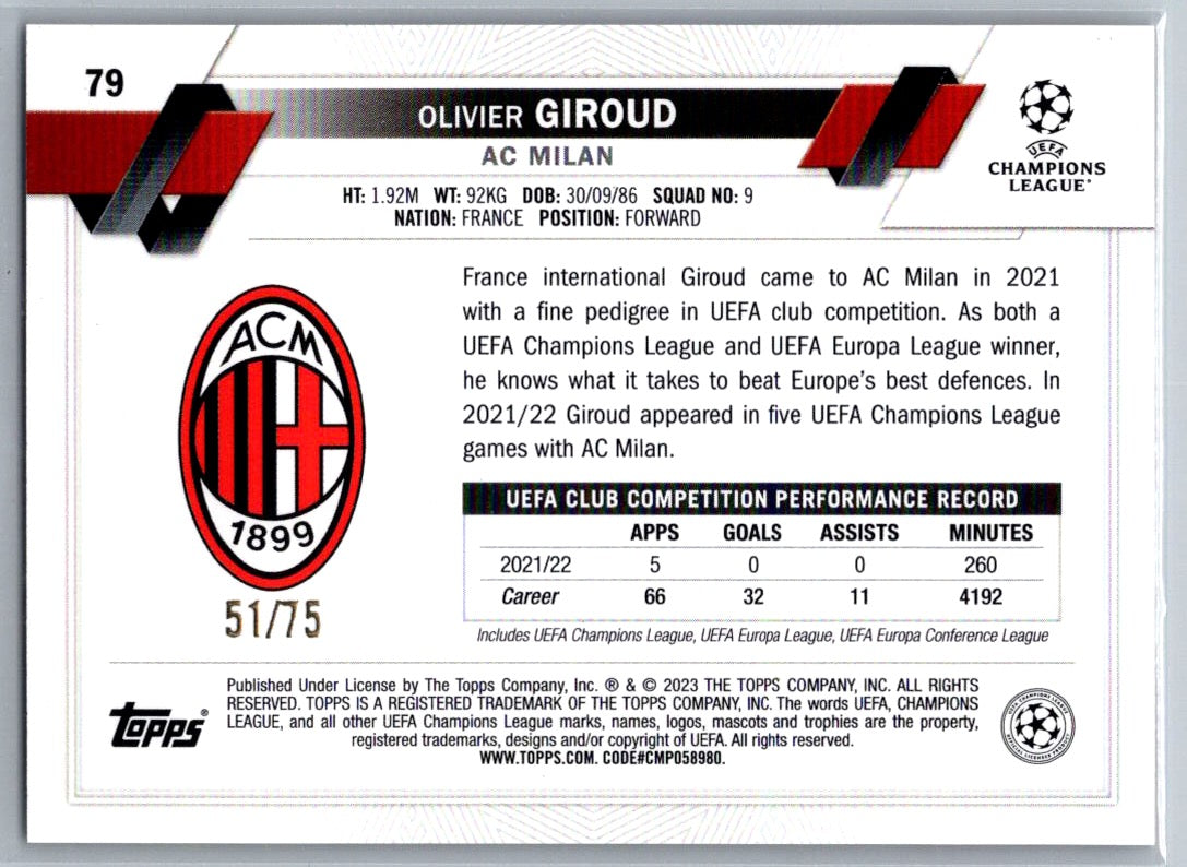 Olivier Giroud (AC Milan) Samba Green /75 Topps Carnaval UCC 22-23