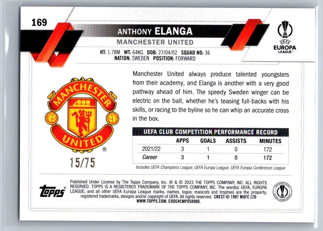 Anthony Elanga (Manchester United) Samba Green /75 Topps Carnaval UCC 22-23