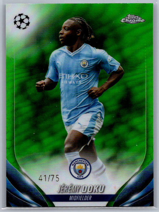 Jeremy Doku (Manchester City) Green Refractor /75 Topps Chrome UCC 23-24