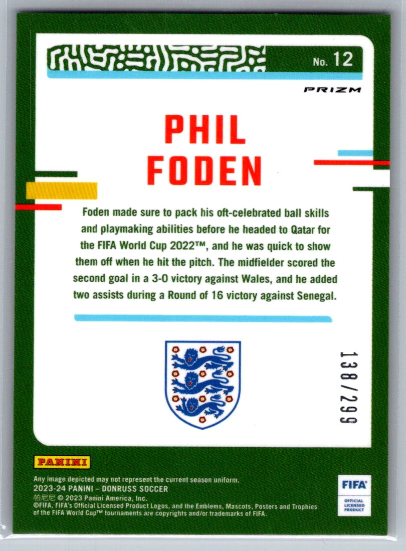 Phil Foden (England) Optic Red /299 Panini Donruss Soccer 23-24