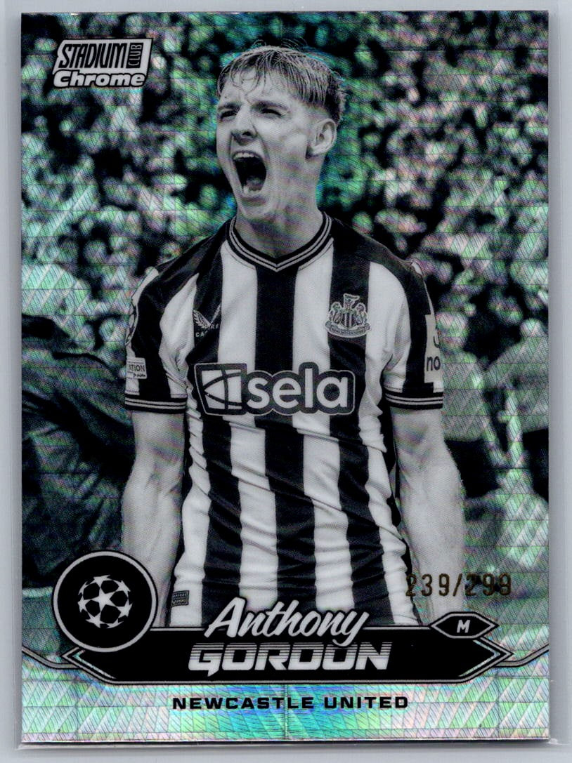 Anthony Gordon (Newcastle United) Black & White Refractor /299 Topps Stadium Club Chrome UCL 23-24