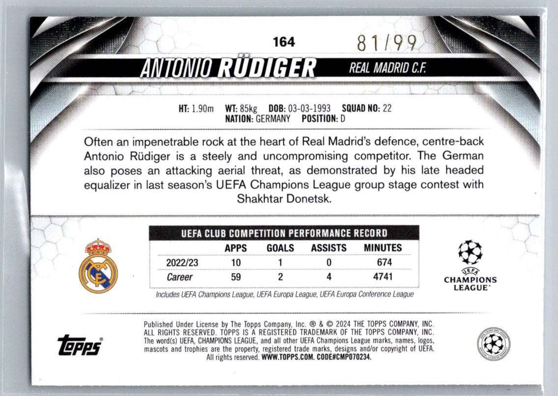 Antonio Rudiger (Real Madrid) Green /99 Topps UCC Flagship 23-24