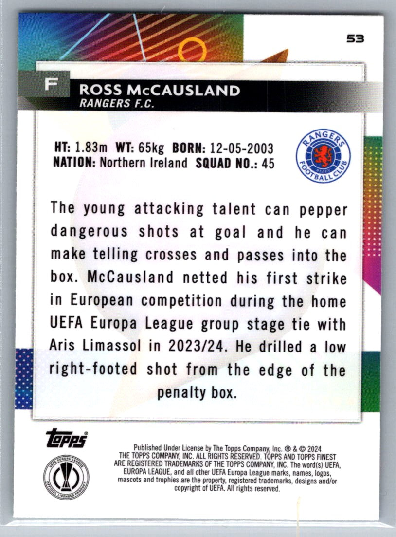 Ross McCausland (Rangers FC) Green Speckle Refractor /125 RC Topps Finest UCC 23-24