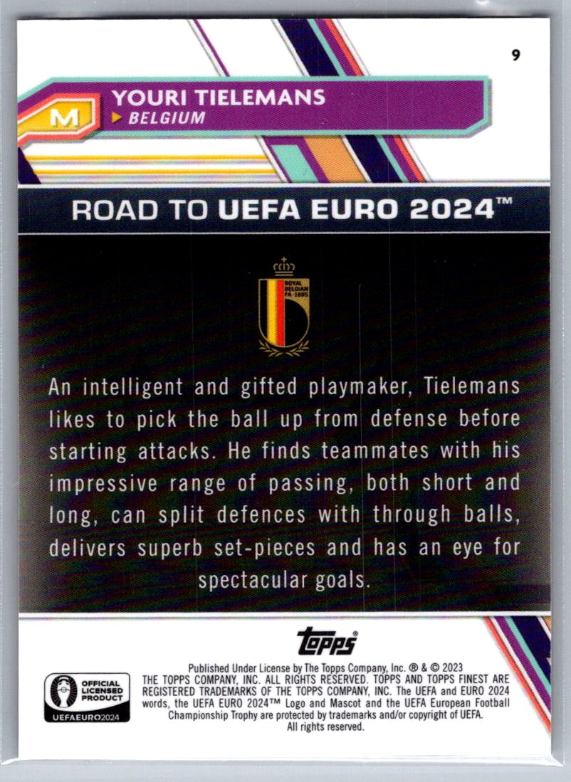 Youri Tielemans (Belgium) Rose Gold Refractor /75 Topps Finest Road to UEFA Euro 2024