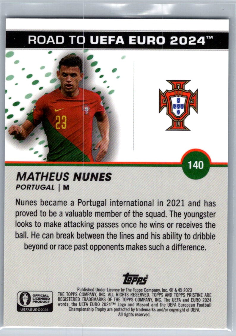 Matheus Nunes (Portugal) Blue Refractor /75 Topps Pristine Road to Euro 2024