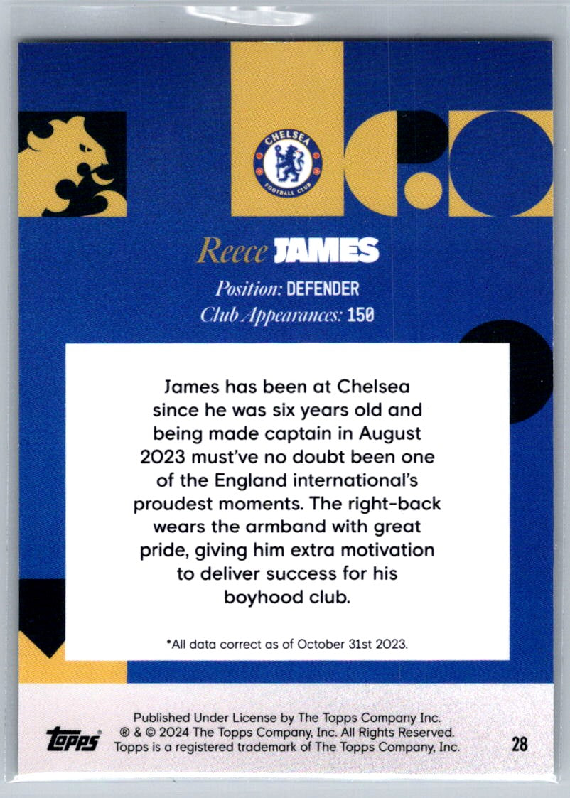 Reece James (Chelsea) King’s Road Green /150 Jersey Match Topps Chelsea Team Set 23-24