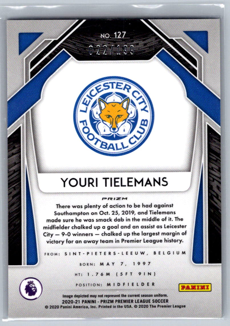Youri Tielemans (Leicester City) Blue Prizm /199 Panini Prizm Premier League 20-21