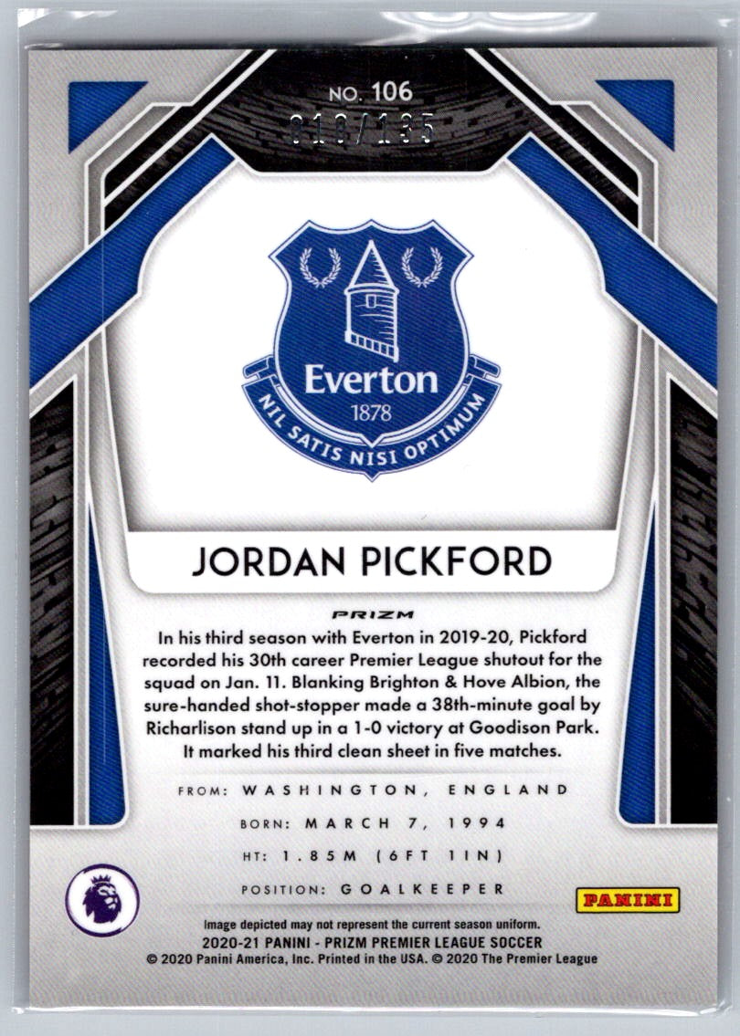 Jordan Pickford (Everton) Red Mojo /135 Panini Prizm Premier League 20-21