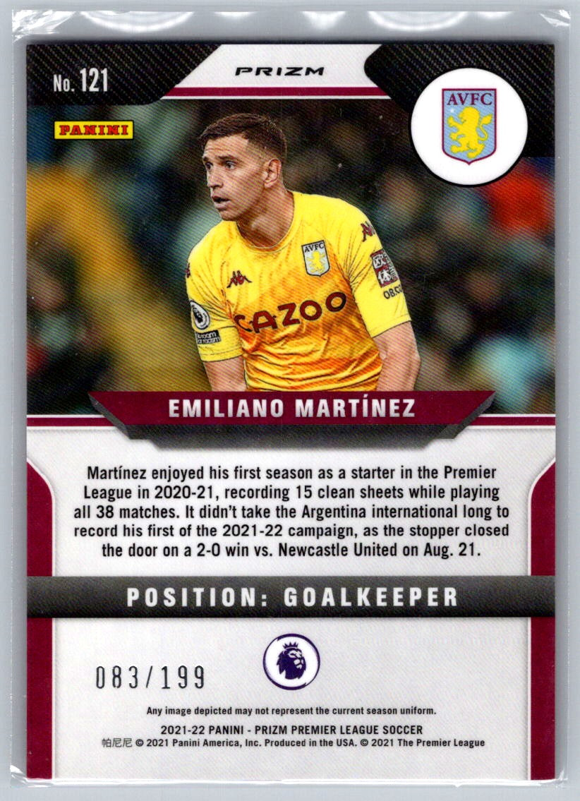 Emiliano Martinez (Aston Villa) Red Prizm /199 Panini Prizm Premier League 21-22