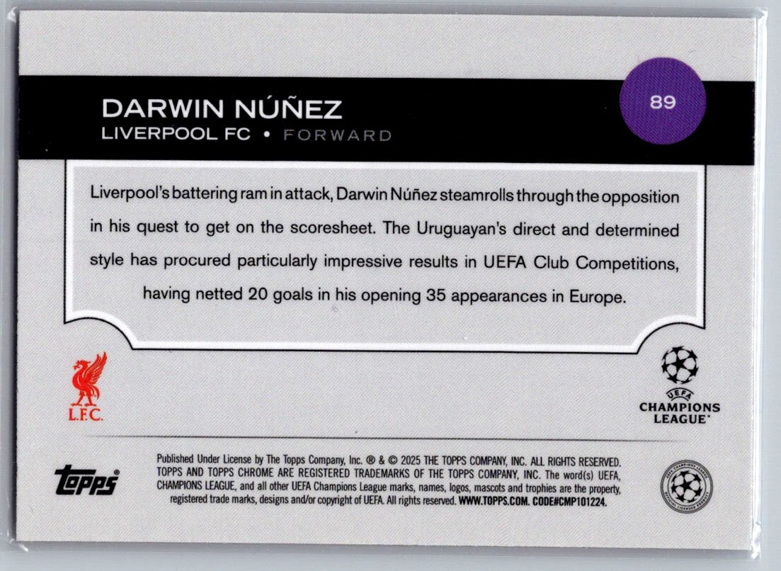 Darwin Nuñez (Liverpool) Neon Pink RayWave Refractor /175 Topps Chrome UCC 24-25