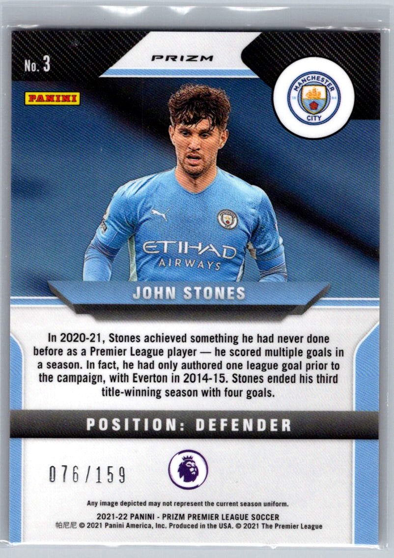 John Stones (Manchester City) Red Mojo Prizm /159 Panini Prizm Premier League 21-22