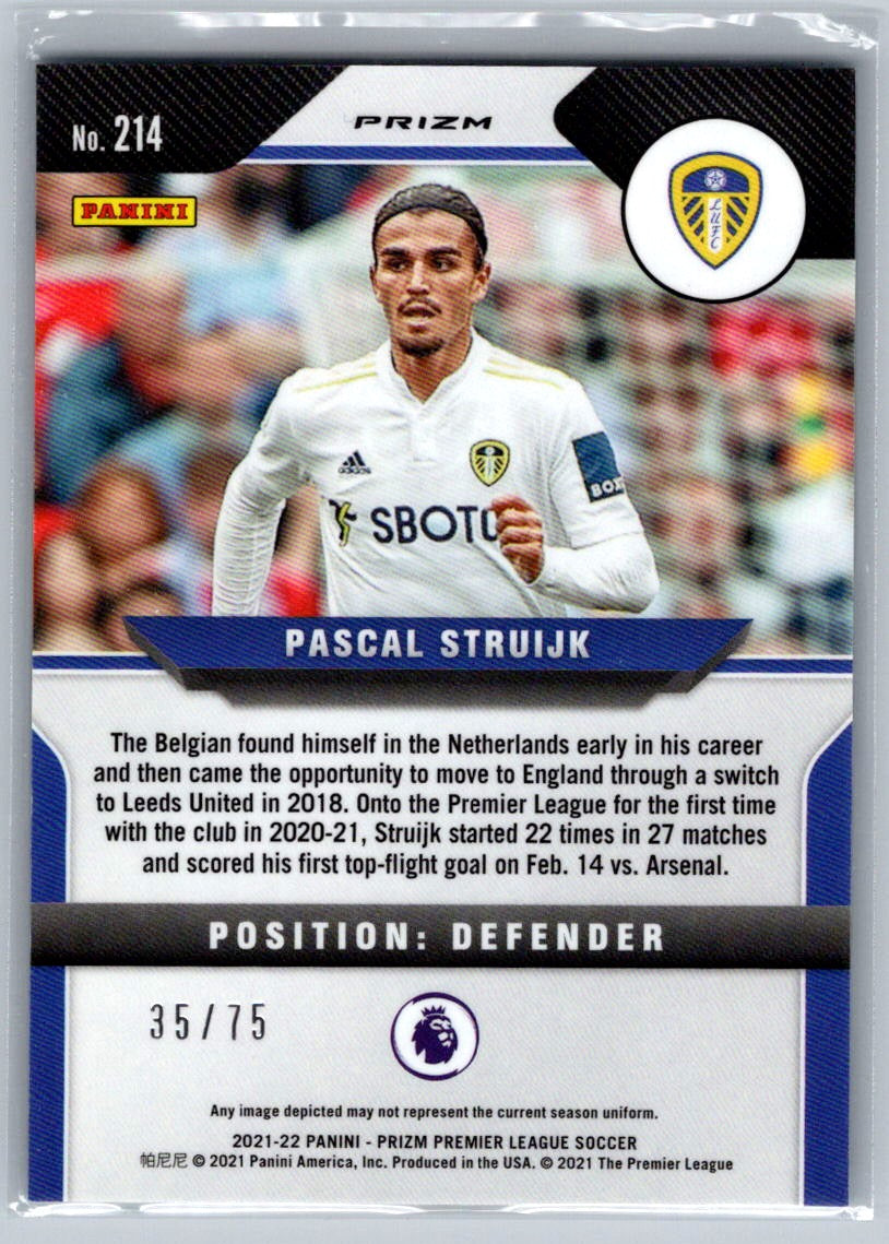 Pascal Struijk (Leeds United) Blue Ice Prizm /75 Panini Prizm Premier League 21-22