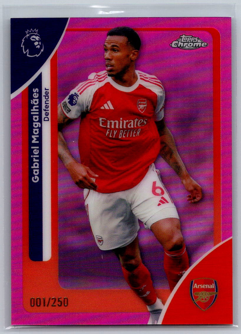Gabriel Magalhaes (Arsenal) Pink Refractor /250 Topps Chrome Premier League 2025-26