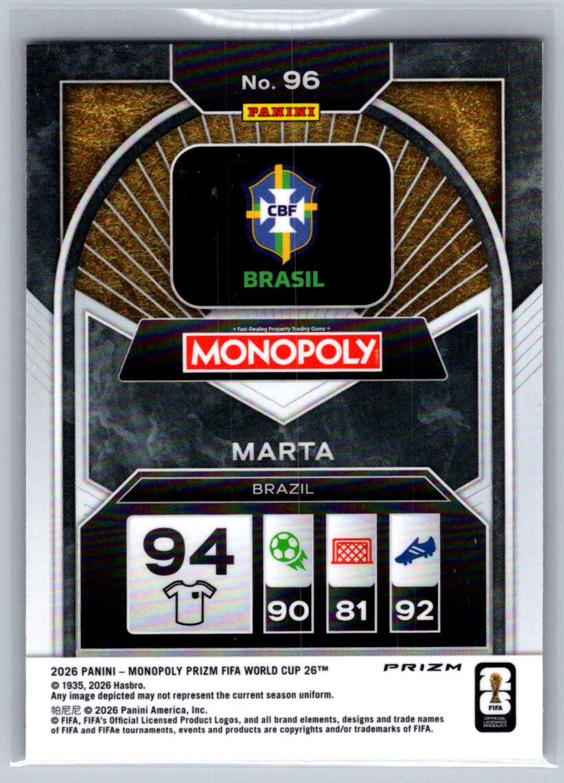 Marta (Brazil) Red Prizm Panini Prizm Monopoly FIFA World Cup 2026