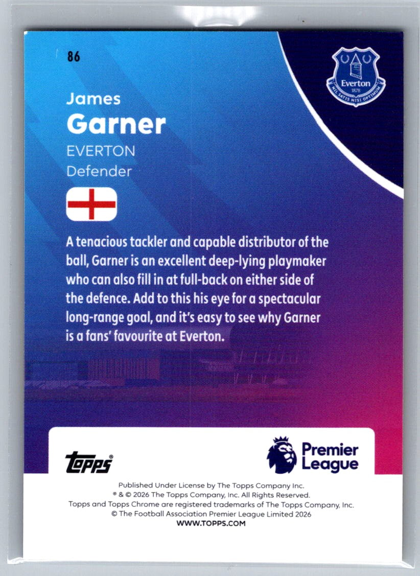 James Garner (Everton) Yellow Refractor /275 Topps Chrome Premier League 2025-26