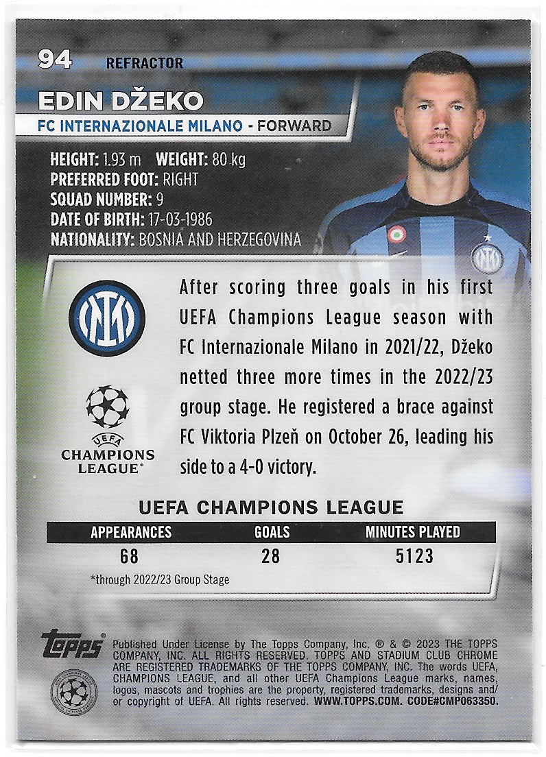 Edin Dzeko (FC Internazionale Milano) Refractor Topps Stadium Club Chrome 22-23