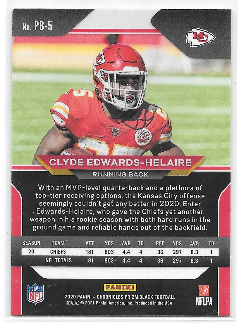 Clyde Edwards-Helaire (Kansas City Chiefs) Prizm Black RC Panini Chronicles Football 2020