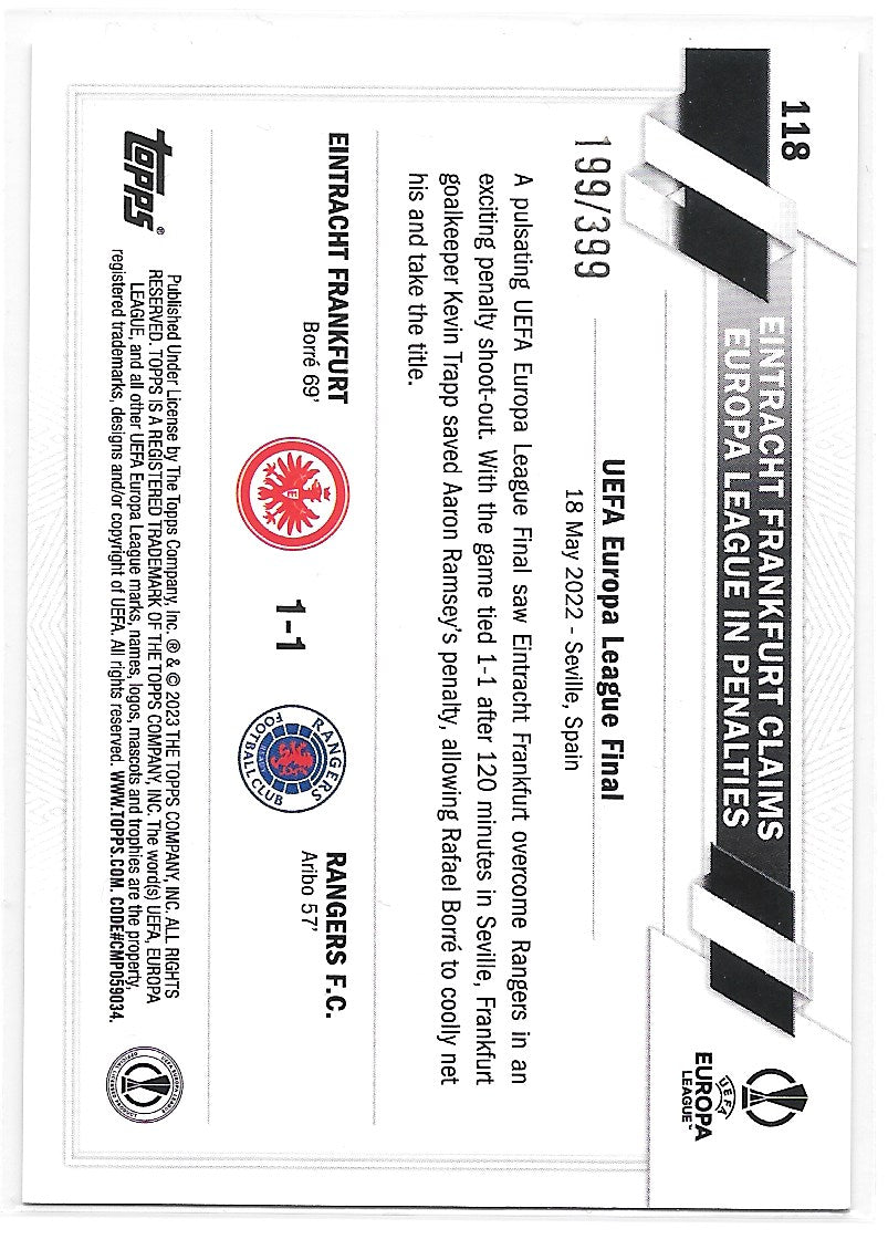 Title Winners - Eintracht Frankfurt Icy Aqua Foil /399 Topps UCC Flagship 22-23