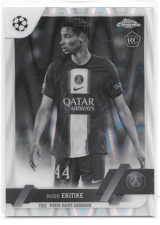 Hugo Ekitike (PSG) Black & White Ray Wave RC Topps Chrome UCC 22-23