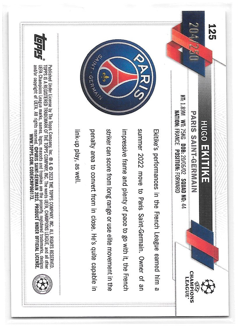 Hugo Ekitike (PSG) Pink X-Fractor /250 RC Topps Chrome UCC 22-23