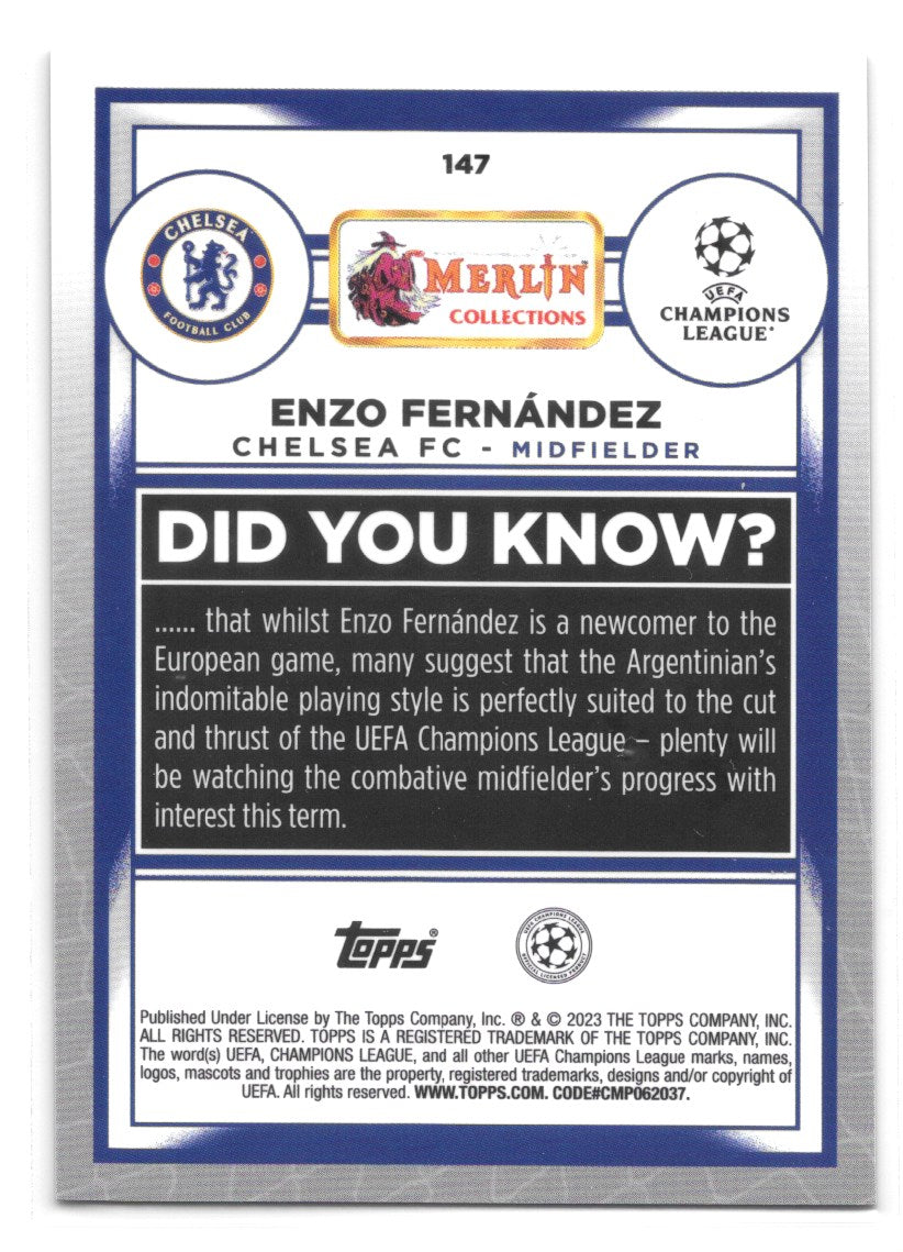 Enzo Fernandez (Chelsea FC) Aqua Prism Refractor Topps Merlin 22-23