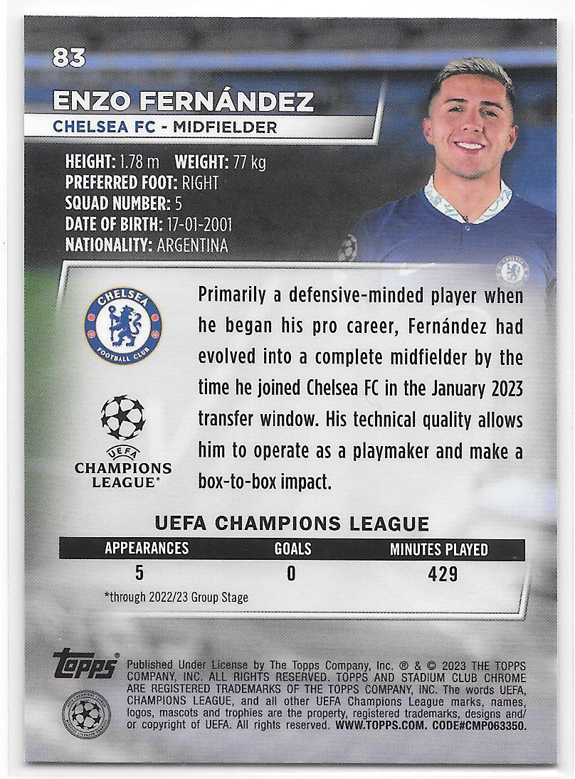 Enzo Fernandez (Chelsea FC) Rookie Card Topps Stadium Club Chrome 22-23