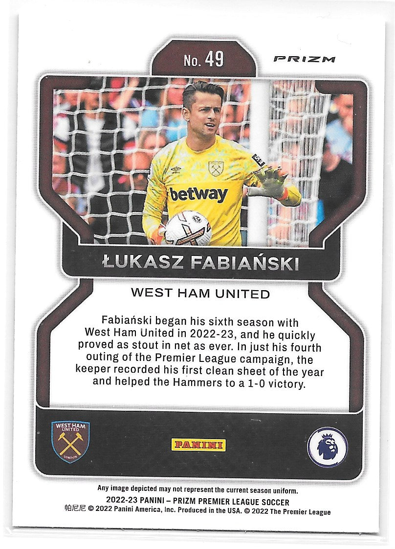 Lukasz Fabianski (West Ham United) Blue/Yellow/Green Choice Panini Prizm Premier League 22-23