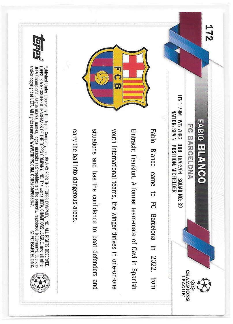 Fabio Blanco (FC Barcelona) Base RC Topps JADE Edition UEFA Club Competitions 22-23