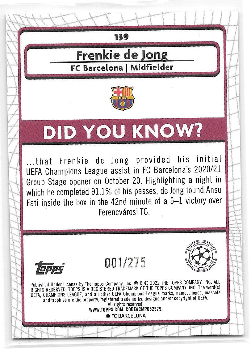 Frenkie de Jong (FC Barcelona) Pink Mojo /275 Topps Merlin Chrome 21-22