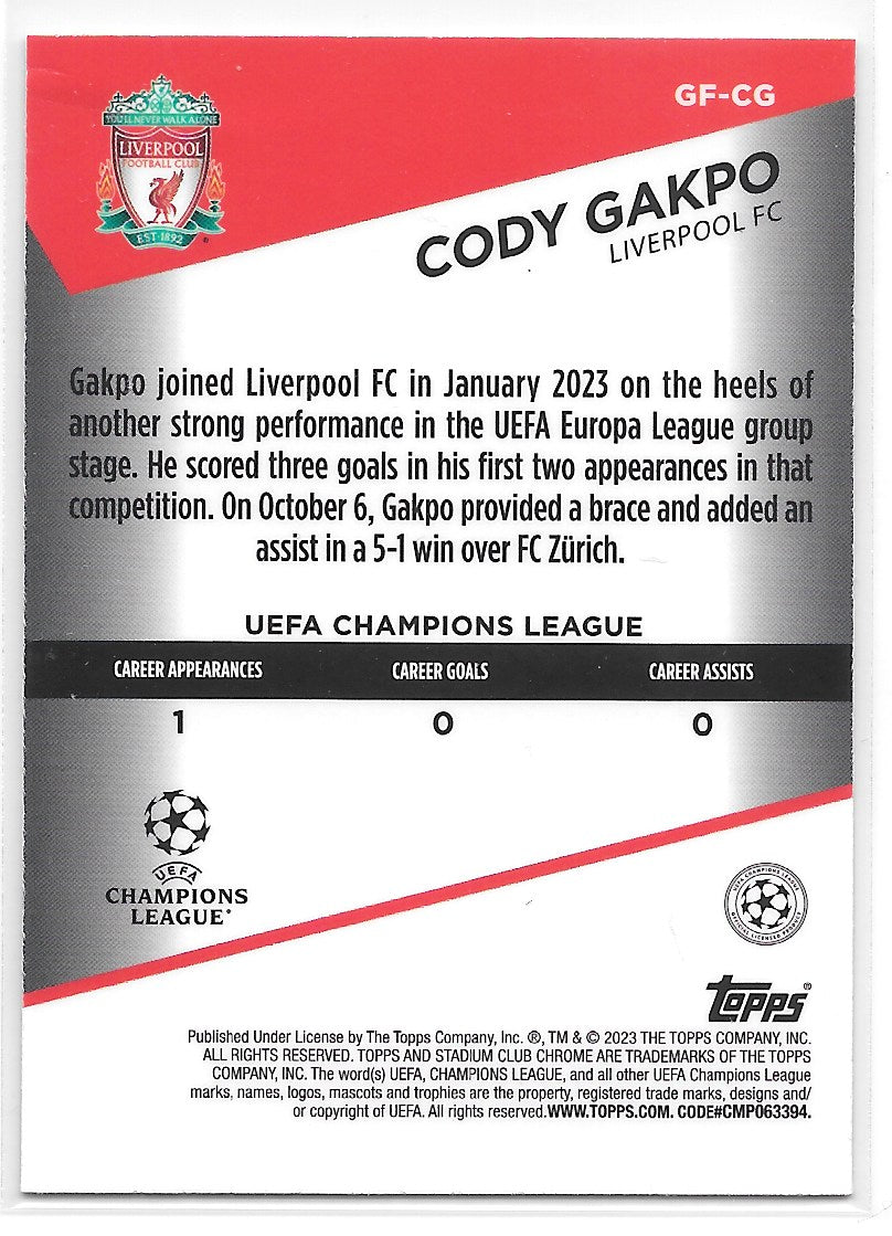 Cody Gakpo (Liverpool FC) Goal Force Topps Stadium Club Chrome 22-23