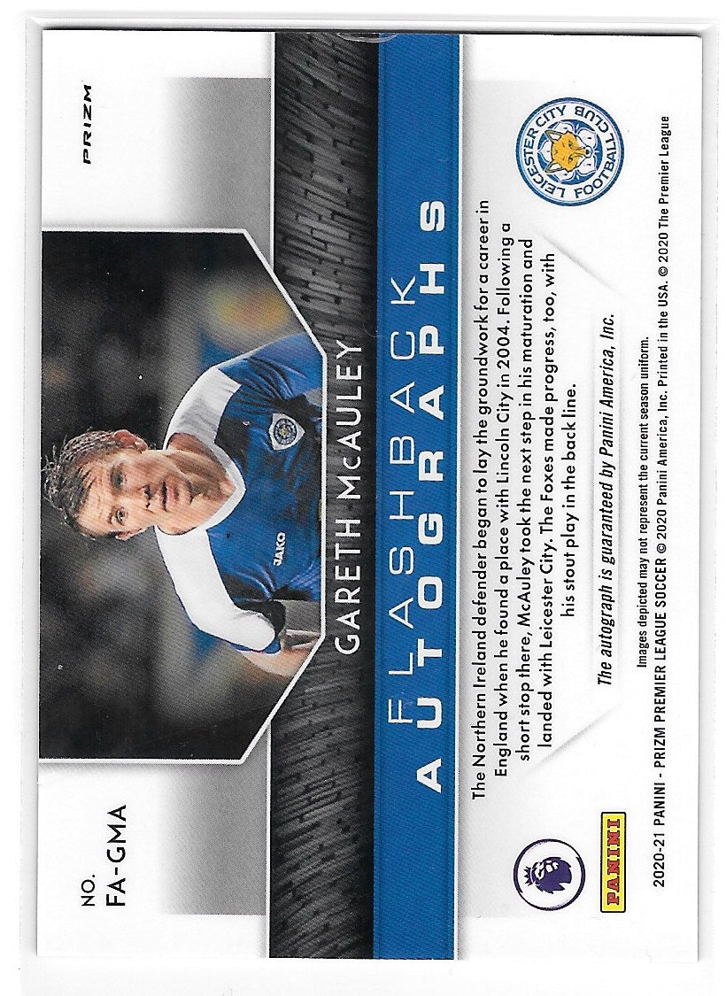 Gareth McAuley (Leicester City) Flashback Autographs Breakaway Panini Prizm Premier League 20-21