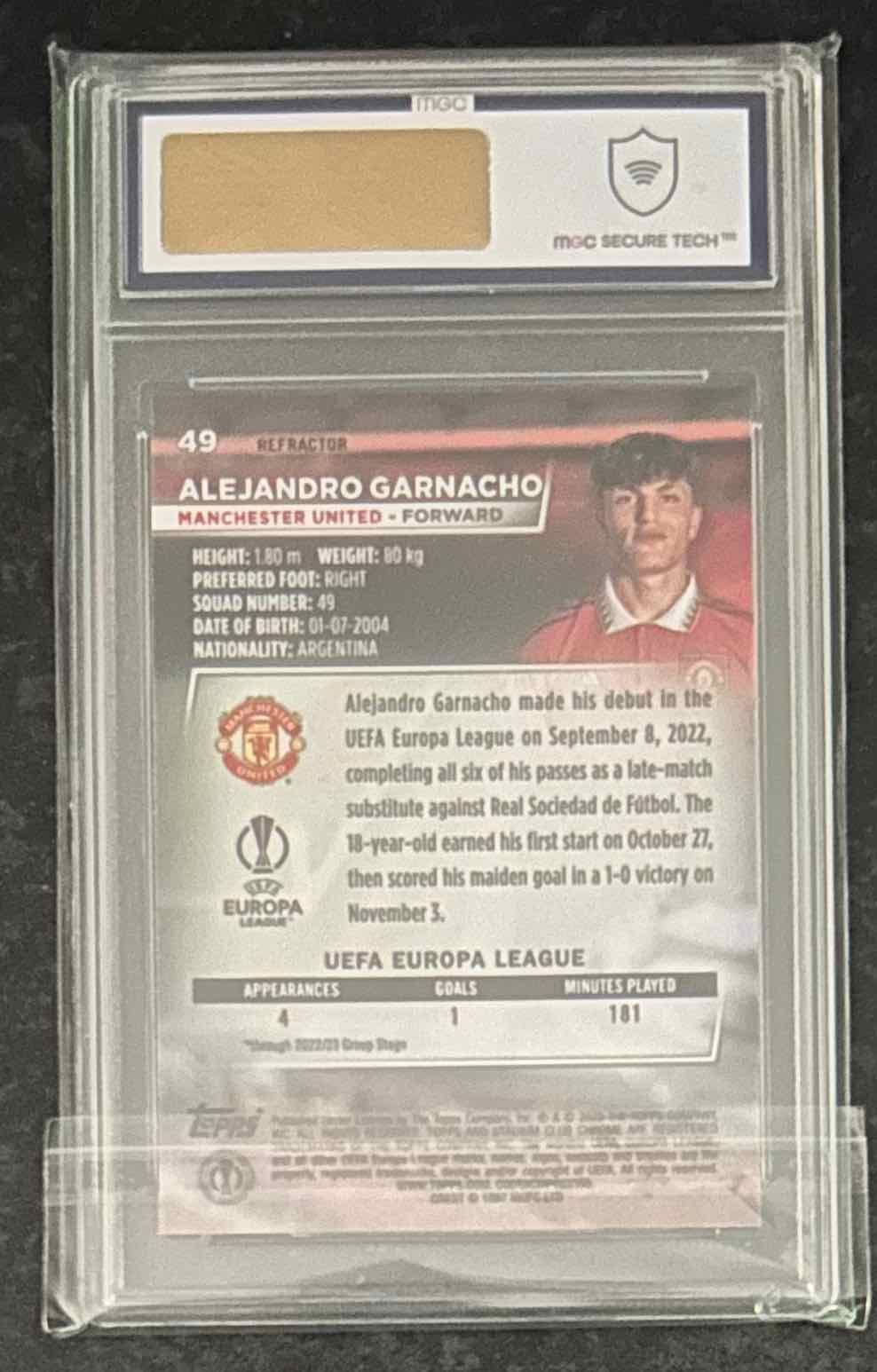 Alejandro Garnacho (Manchester United) Refractor RC Topps Stadium Club Chrome 22-23 MGC 10