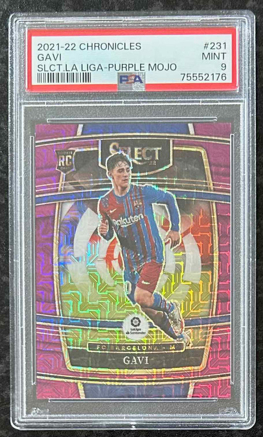 Gavi (FC Barcelona) Purple Mojo RC Panini Chronicles Select La Liga 21-22 PSA 9