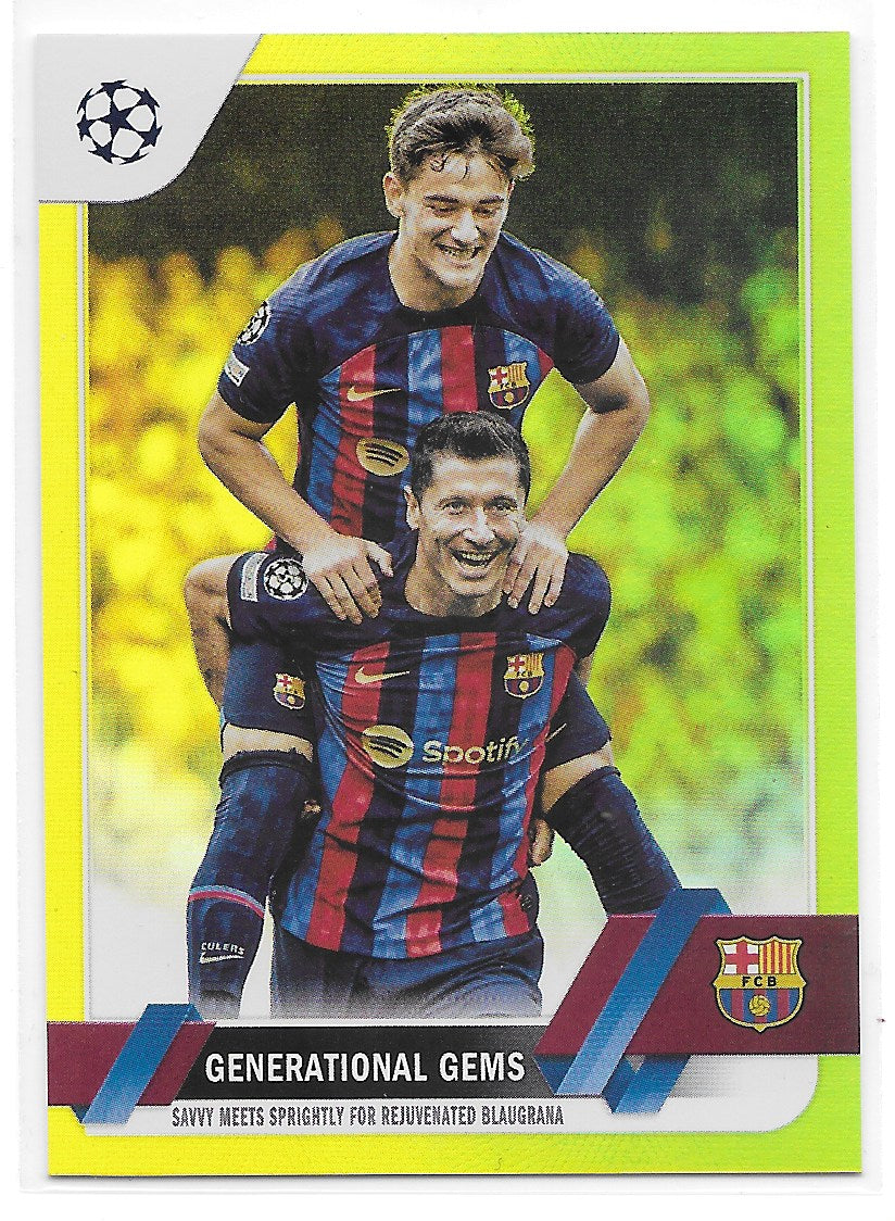 Generational Gems Gavi & Lewandowski (FC Barcelona) Yellow Foil /299 Topps UCC Flagship 22-23