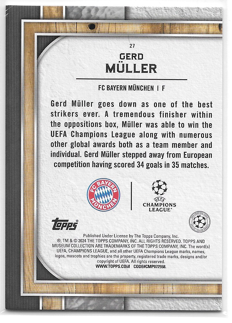 Gerd Muller (FC Bayern Munchen) Amethyst /99 Topps Museum UCL 23-24