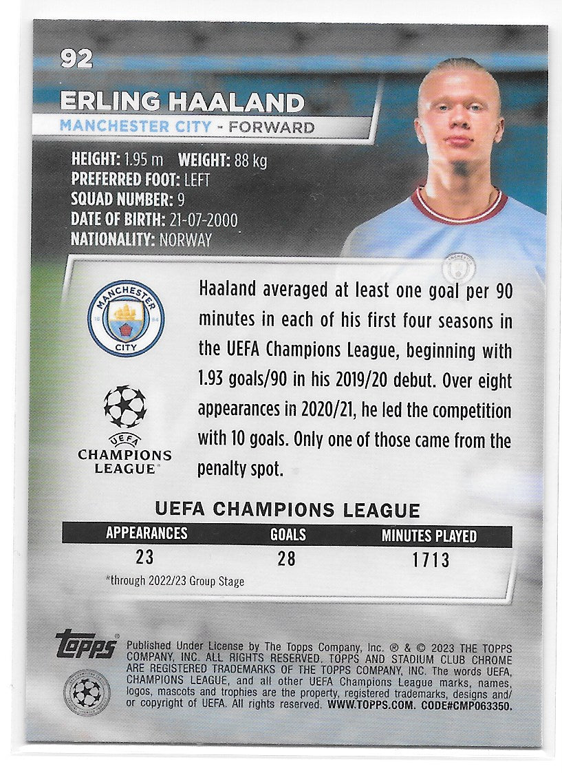 Erling Haaland (Manchester City) Base Topps Stadium Club Chrome 22-23