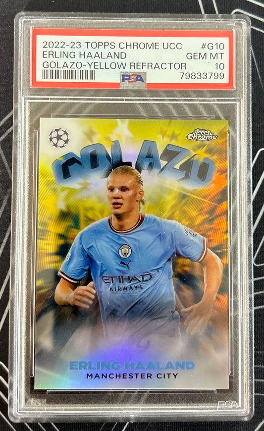 Erling Haaland (Manchester City) Golazo Yellow Refractor /125 Topps Chrome UCC 22-23 PSA 10