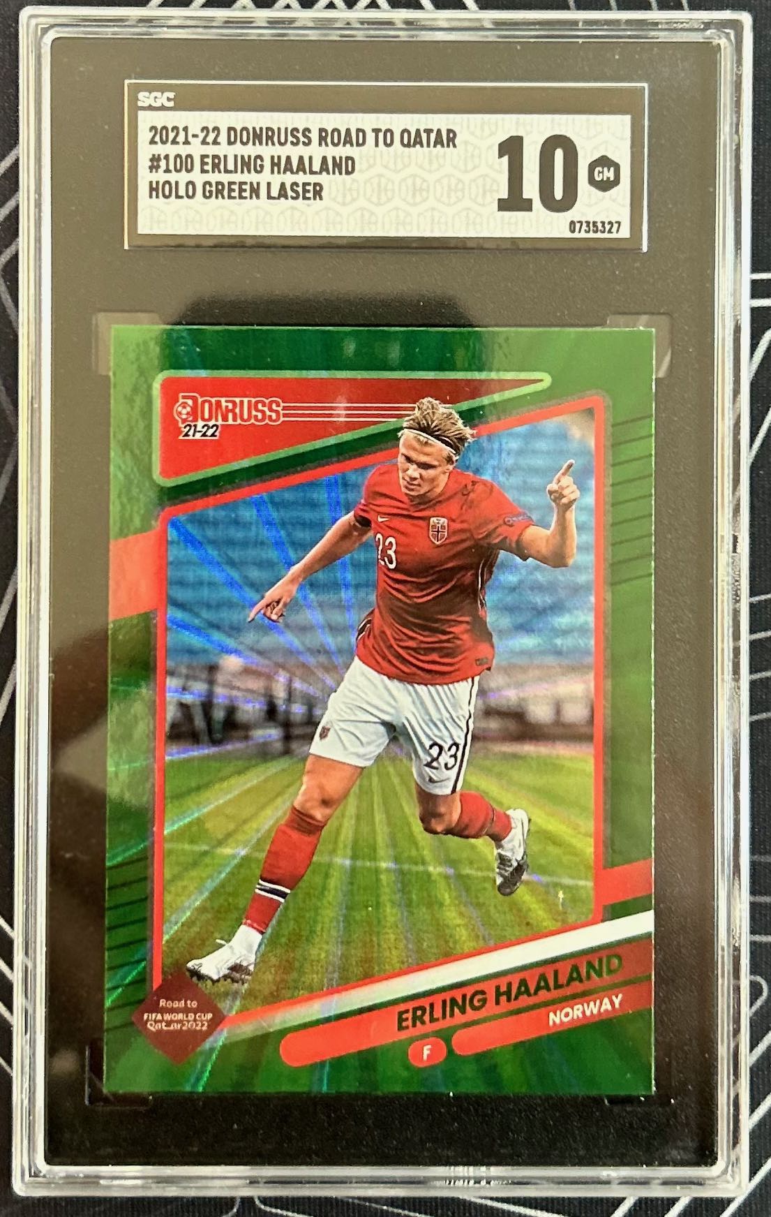 Erling Haaland (Norway) Holo Green Laser Panini Donruss Road to Qatar 21-22 SGC 10 Pop 3