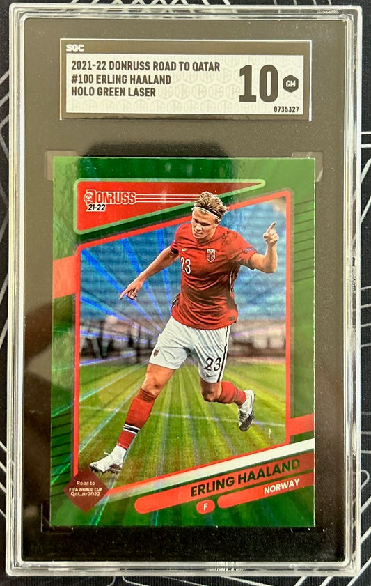 Erling Haaland (Norway) Holo Green Laser Panini Donruss Road to Qatar 21-22 SGC 10 Pop 3
