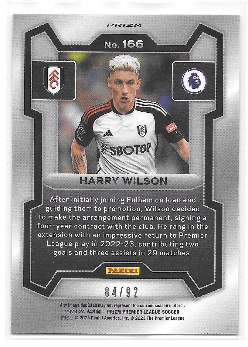 Harry Wilson (Fulham) Purple & White Stripes /92 Panini Prizm Premier League 23-24