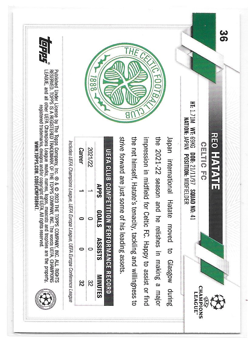 Reo Hatate (Celtic FC) Base Topps JADE Edition UEFA Club Competitions 22-23