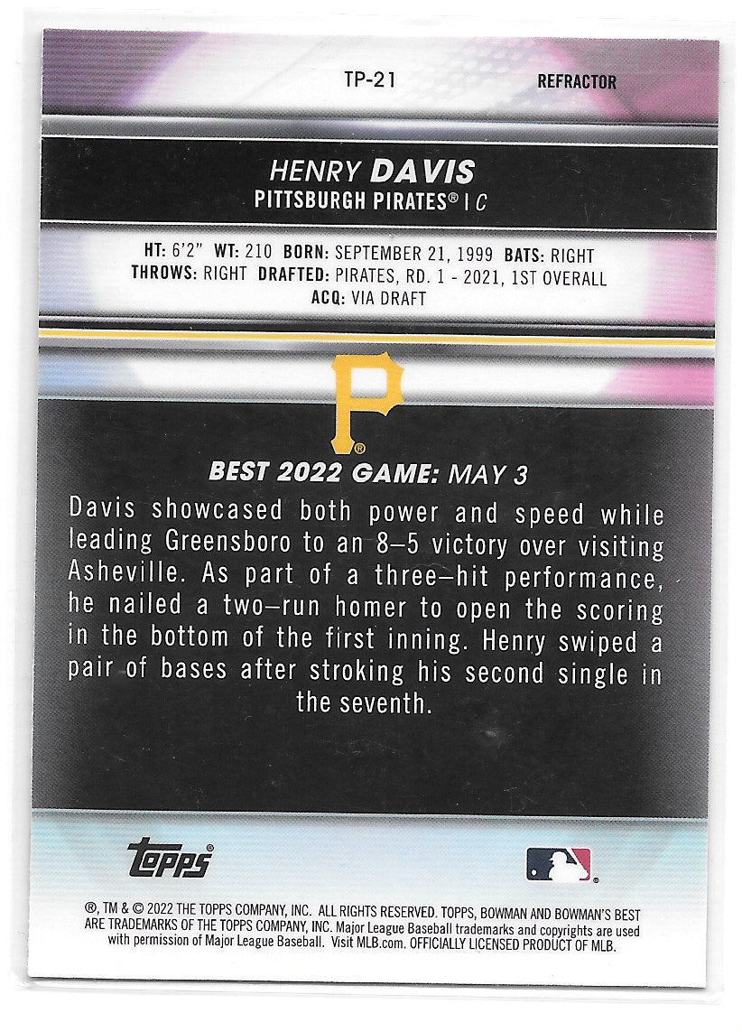 Henry Davis (Pittsburgh Pirates) Top Prospects Refractors Bowman’s Best Baseball 2022