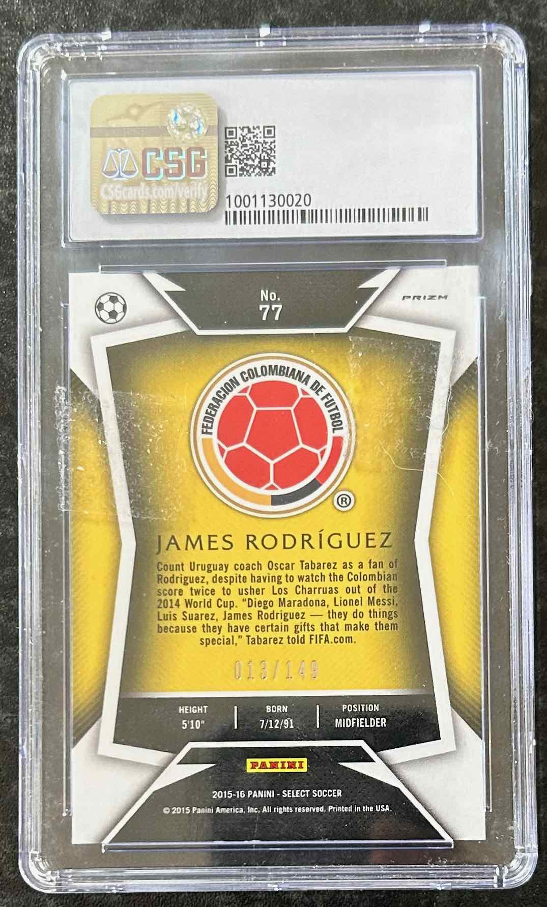 James Rodriguez (Colombia) Orange Prizm /149 Panini Select Soccer 2015-16 CSG 8.5