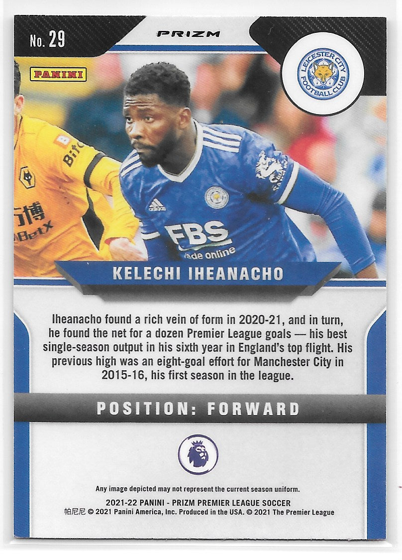 Kelechi Iheanacho (Leicester City) Pink Ice Panini Prizm Premier League 21-22