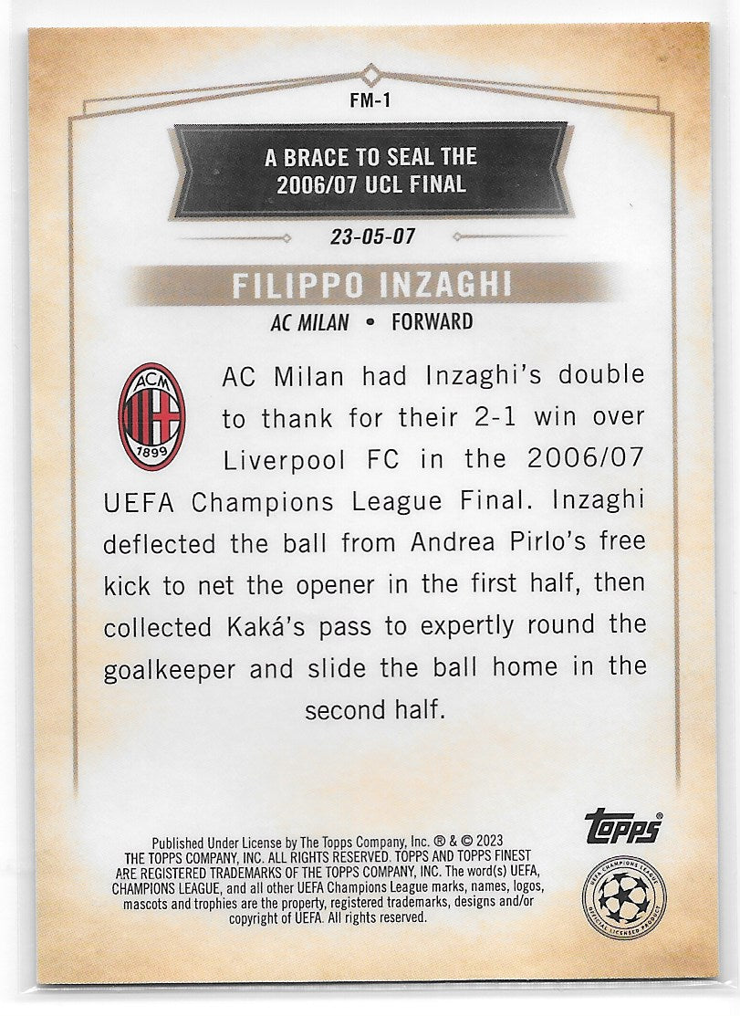 Filippo Inzaghi (AC Milan) Moments Topps Finest UCC 22-23