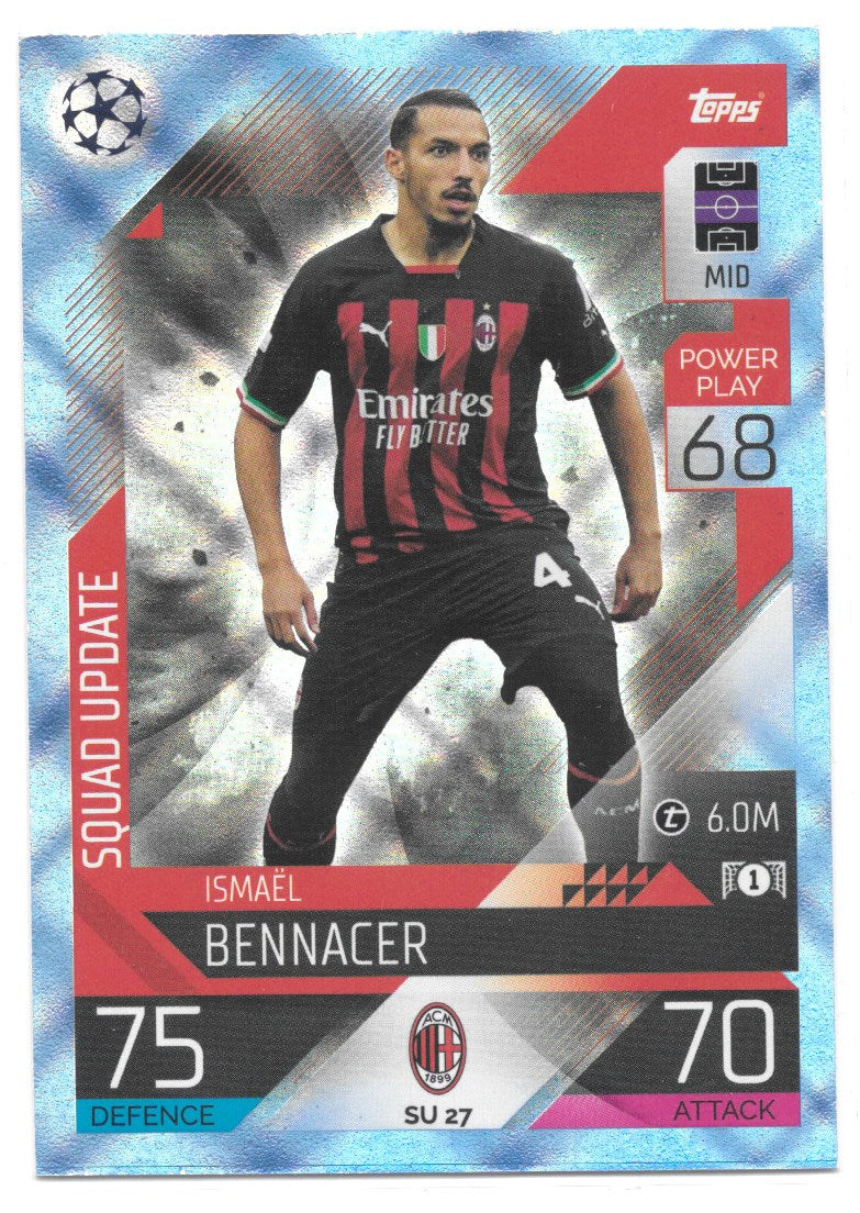 Ismael Bennacer (AC Milan) Crystal Blue Squad Update Match Attax Extra 2023