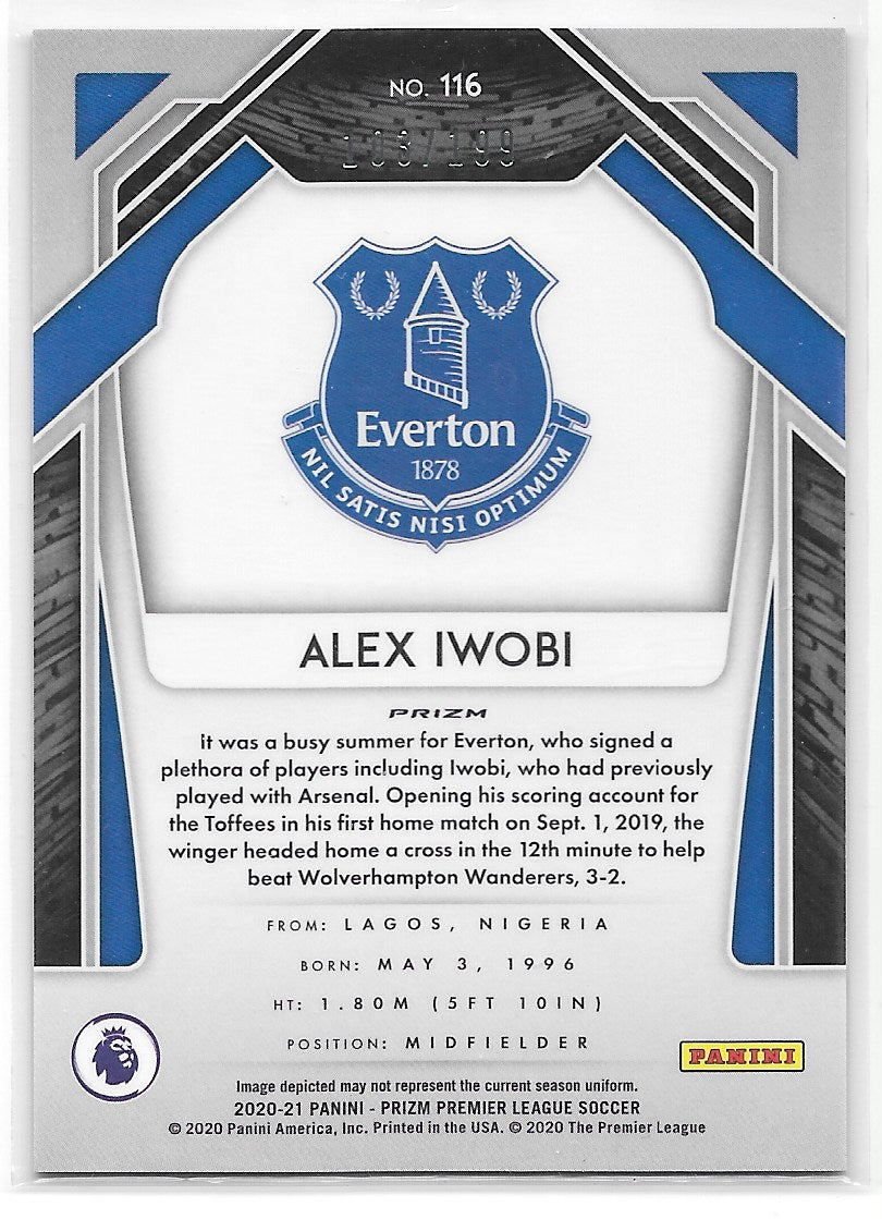 Alex Iwobi (Everton) Blue Prizm /199 Panini Prizm Premier League 20-21